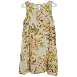 2569 * Nicole Miller Floral Linen Dress Sleeveless Cream Yellow Pink Size XS
